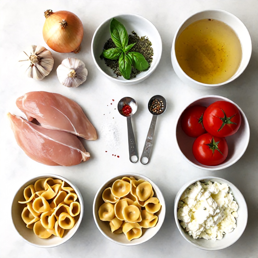 Raw ingredients for Crock Pot Chicken Parmesan Soup with Tortellini