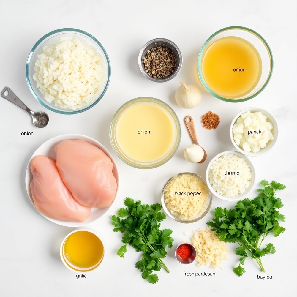 Raw Ingredients for Creamy Smothered Chicken and Rice