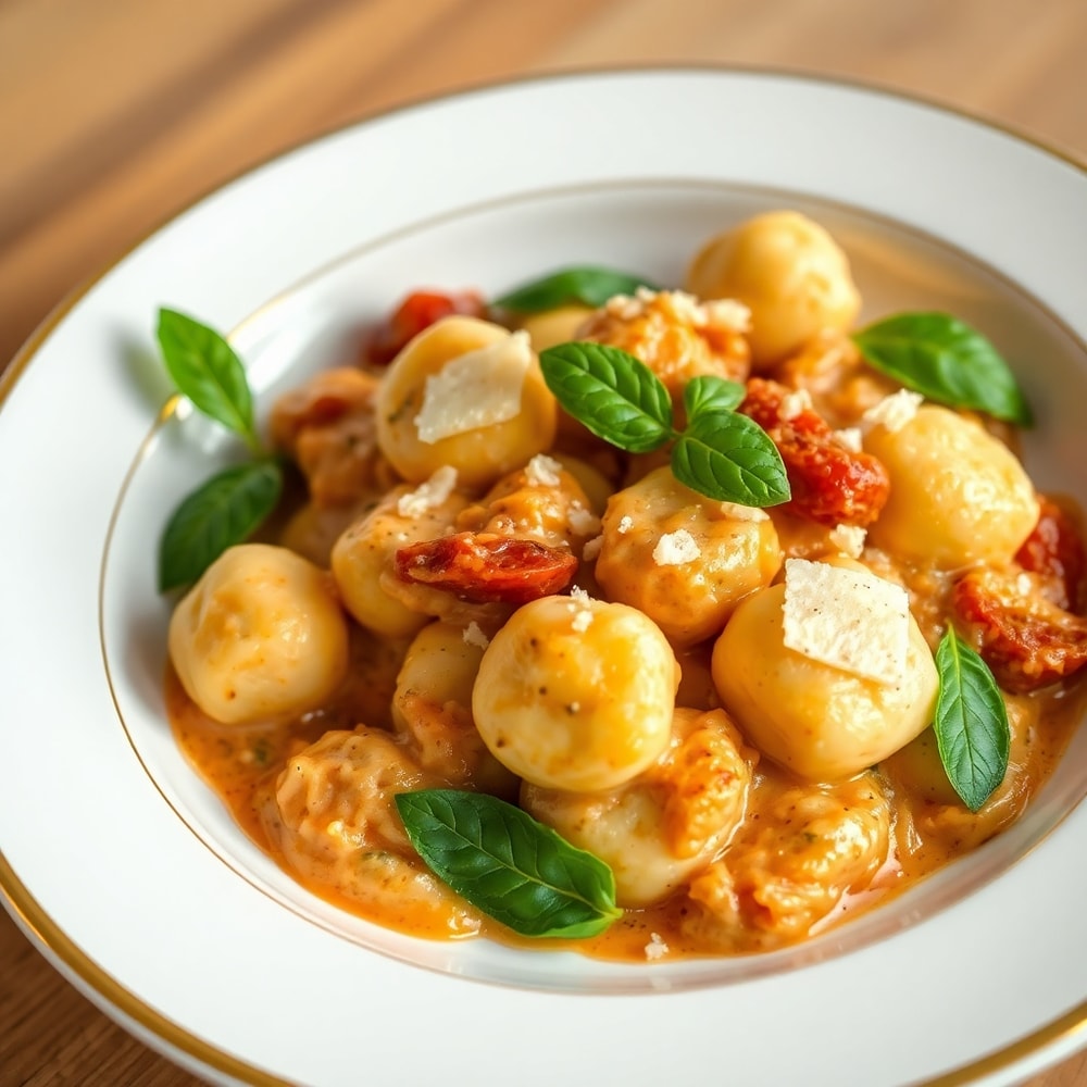 Plated Creamy Sundried Tomato Gnocchi