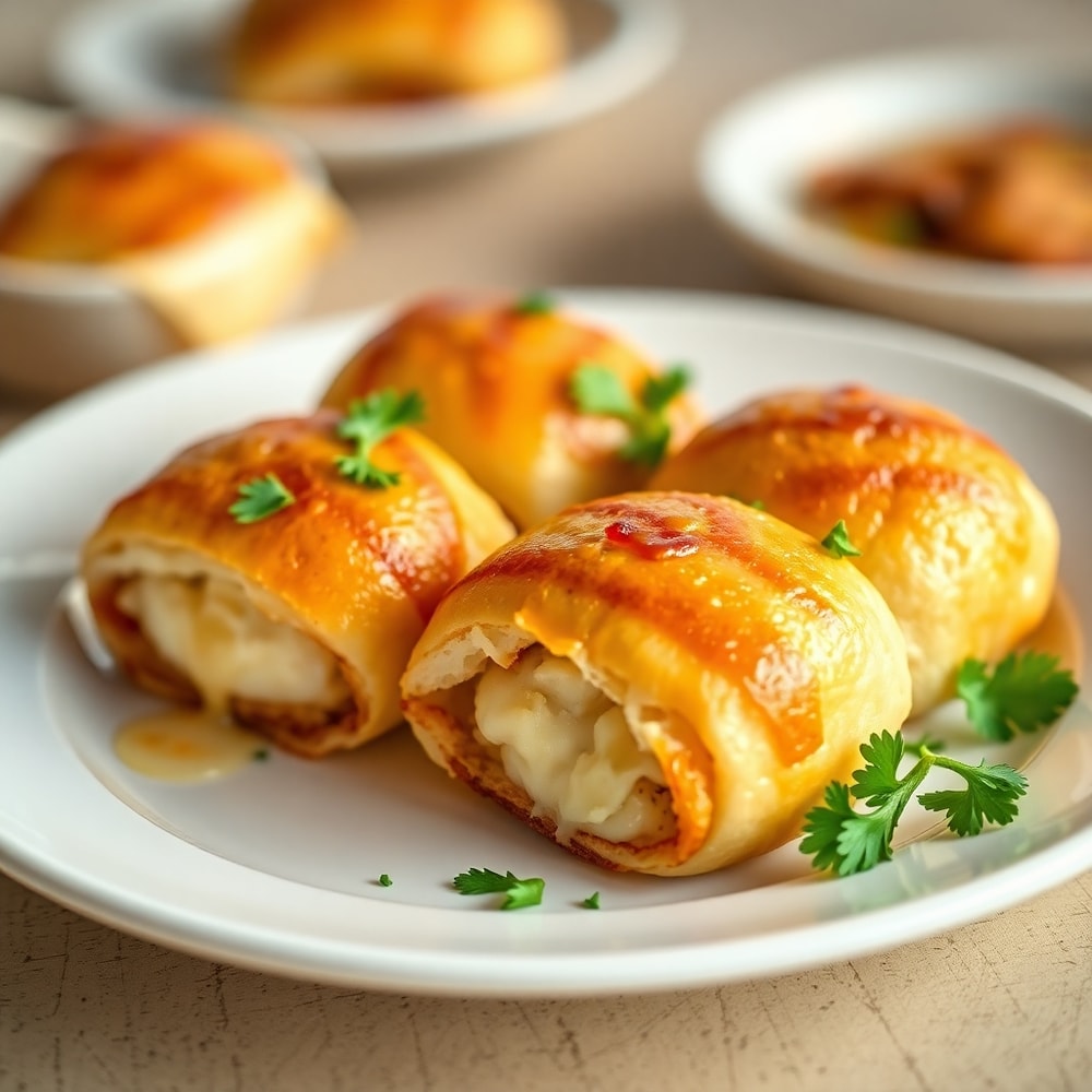 Plated cheese and bacon rolls on a white plate