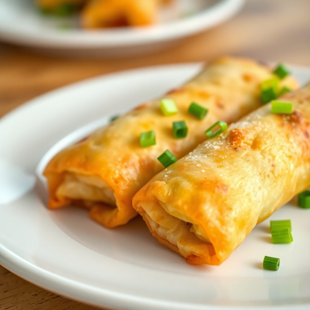 Plated breakfast egg rolls with green onions