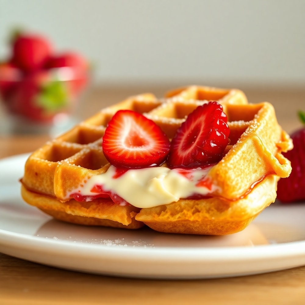 Cheesecake-Filled Strawberry Waffles