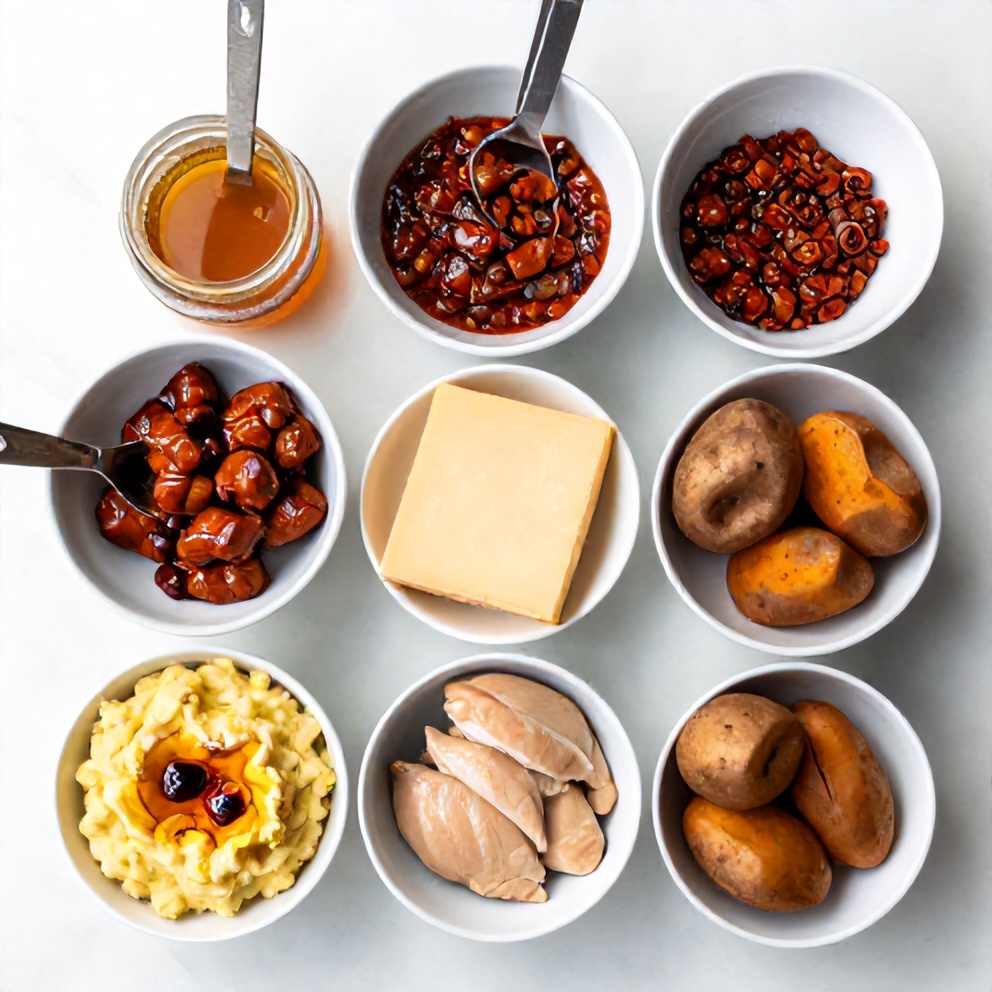 Raw ingredients for Crispy Chipotle Honey Chicken with Smoked Gouda Mashed Potatoes