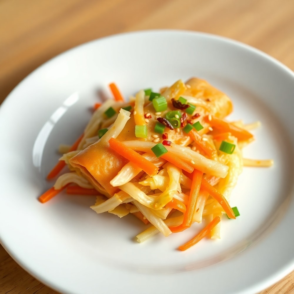 Egg Roll in a Bowl plated on a white plate