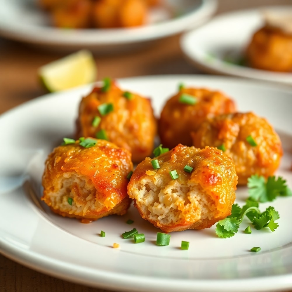 Crispy Garlic Pork Bites on a white plate with a garnish of chopped parsley
