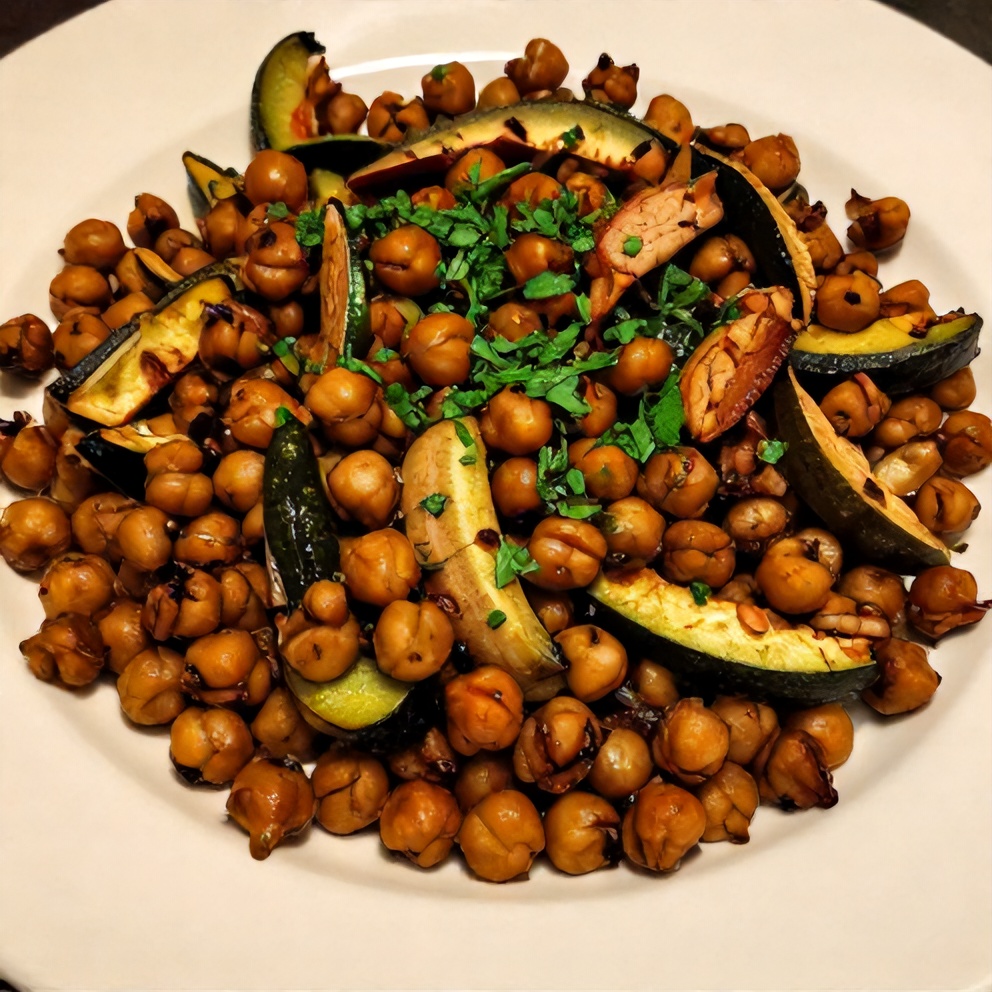 Plated serving of Crispy Ground Turkey Zucchini Chickpea Skillet