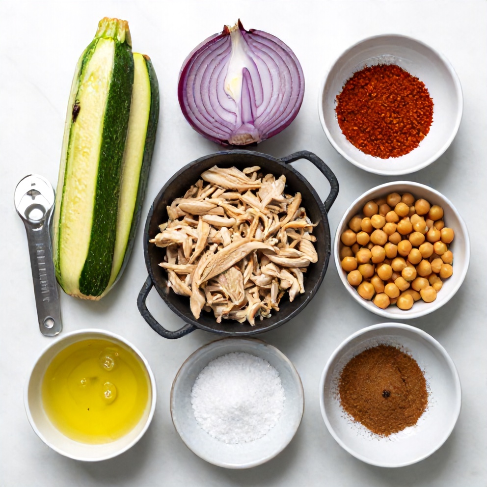 Raw ingredients for Ground Turkey Zucchini Chickpea Skillet