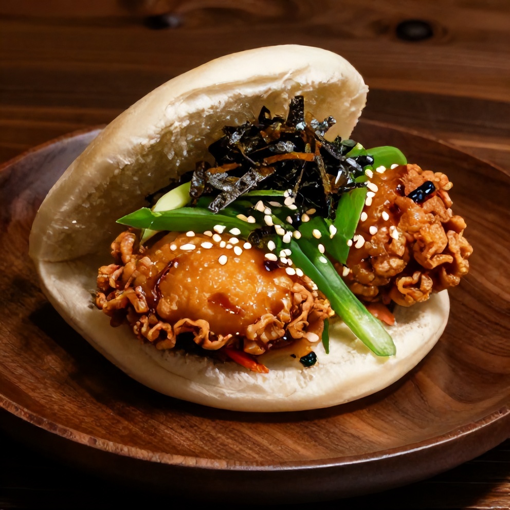 Crispy Sticky Chicken Bao Buns on a Plate