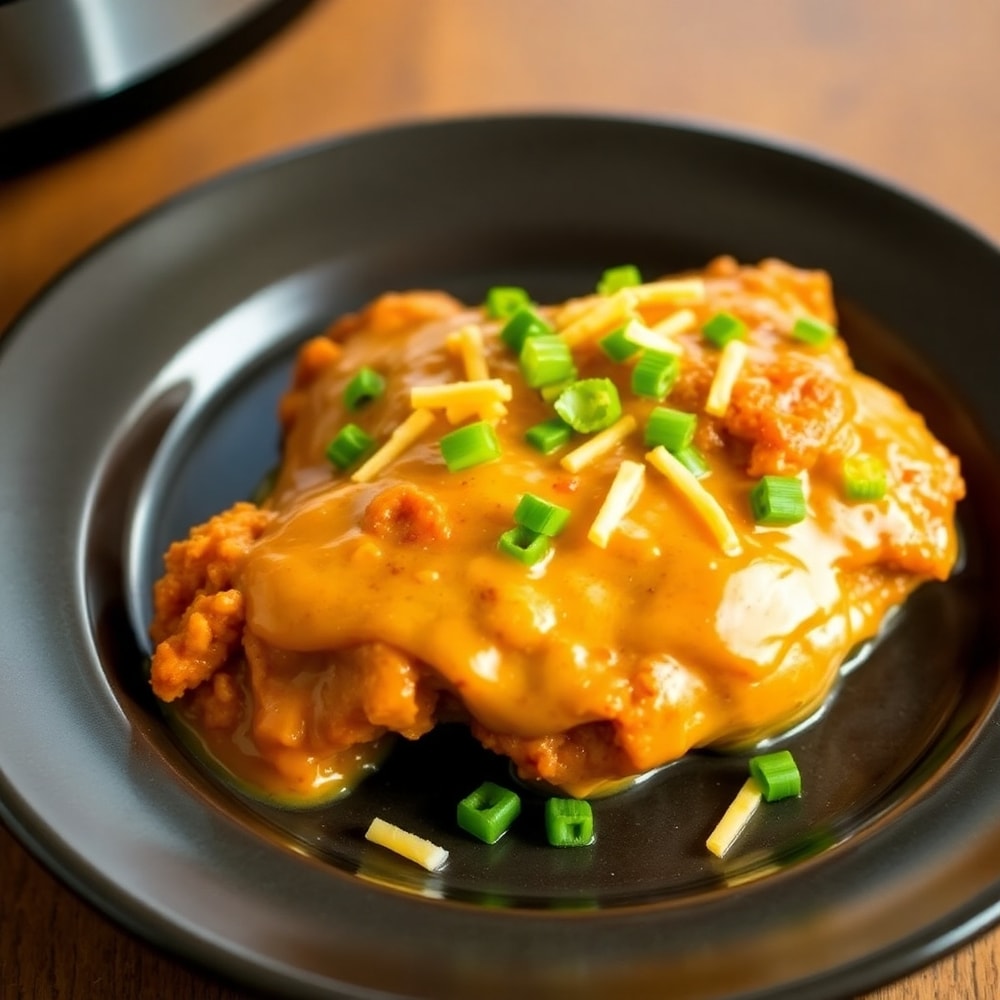 Plated serving of Crockpot Cajun Butter Chicken