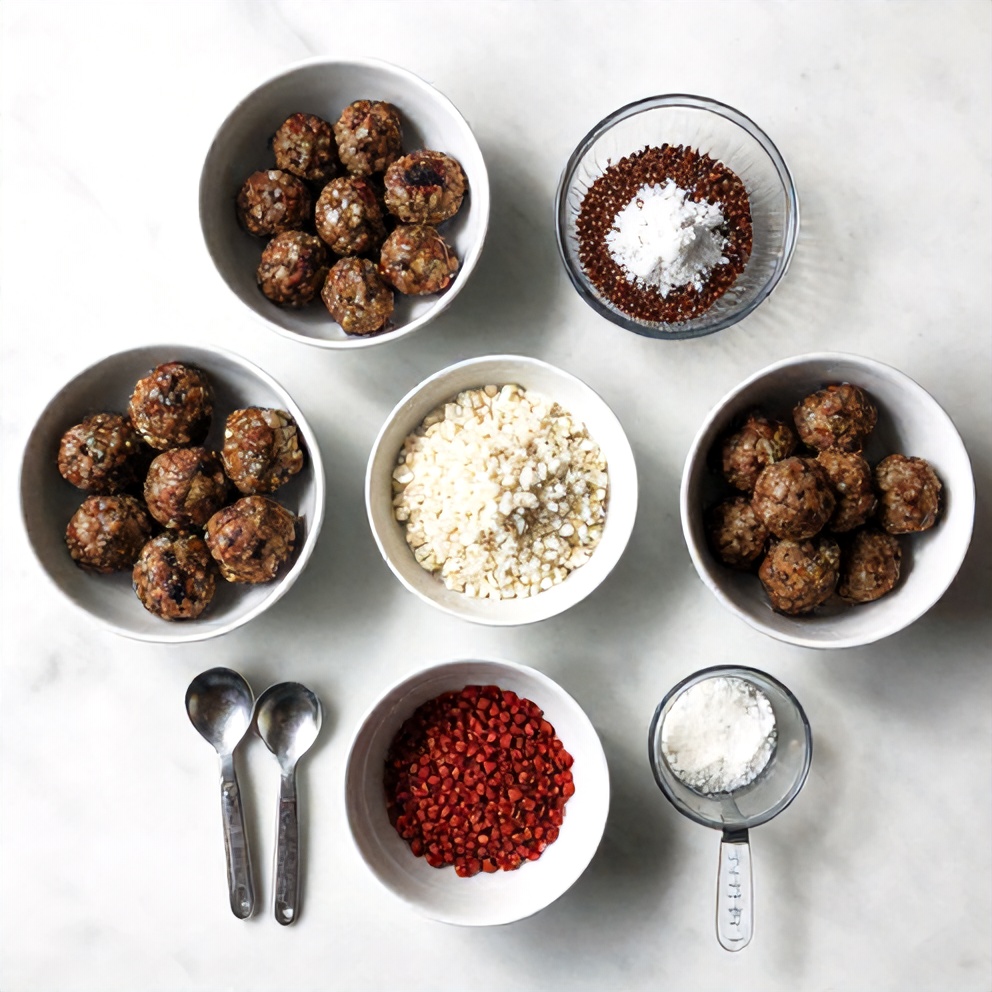 Raw ingredients for Greek lentil meatballs