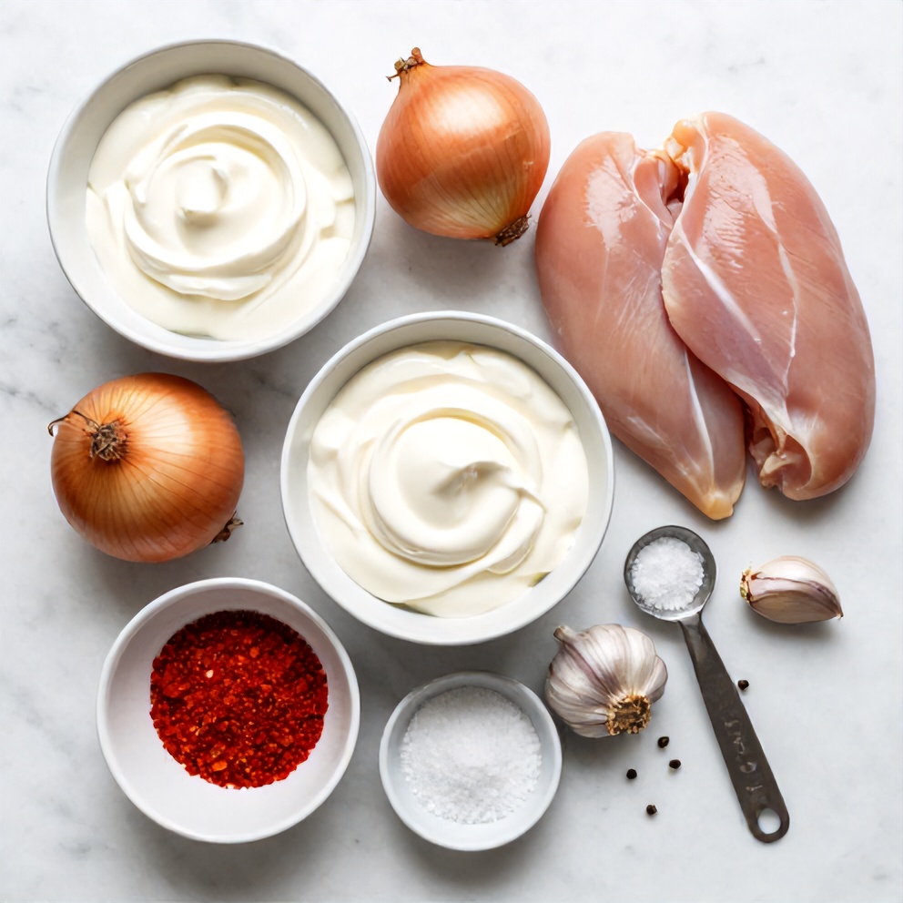 Raw ingredients for sour cream onion chicken