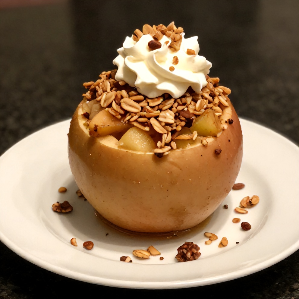 Plated Baked Stuffed Apples with Oats and Cinnamon