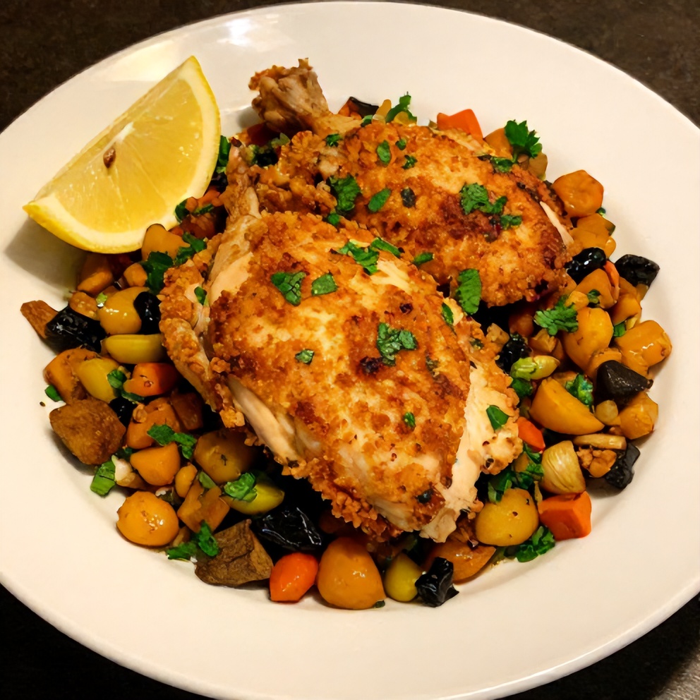 Plated Easy Baked Turmeric Chicken with Spring Vegetables