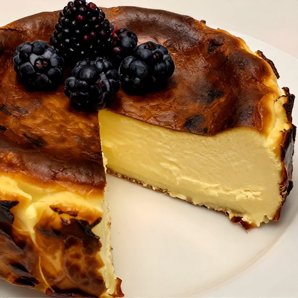 Sliced Burnt Basque Cheesecake on a Plate