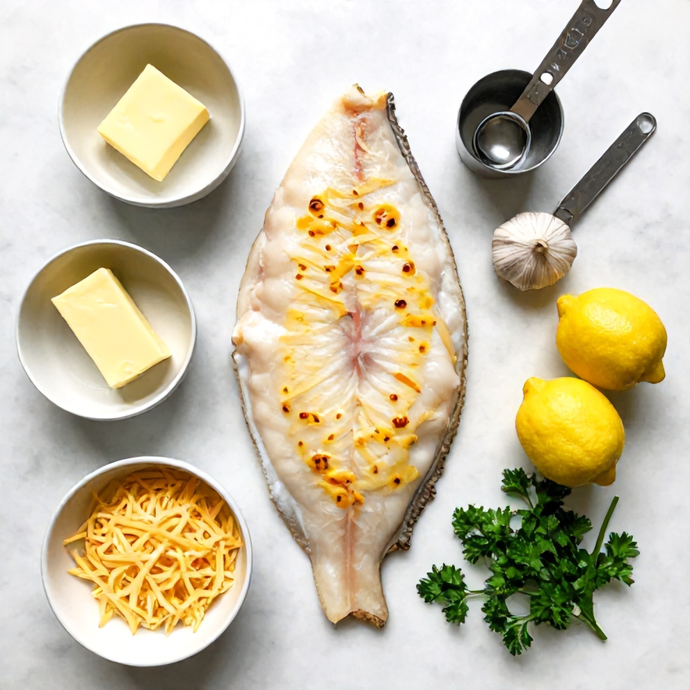 Raw ingredients for Easy Cheesy Baked Halibut