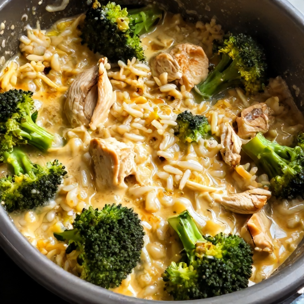 Easy Cheesy Broccoli Chicken and Rice Crockpot Dinner