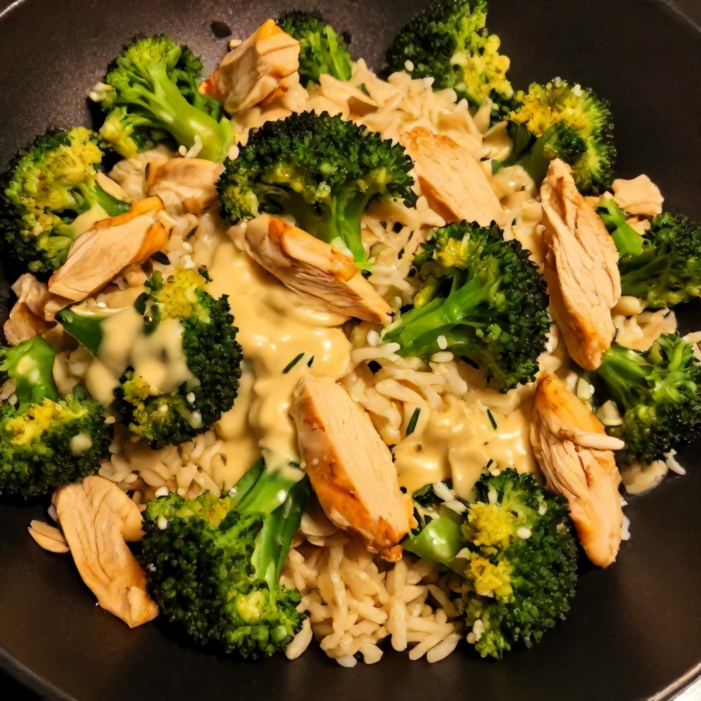 Plated Cheesy Broccoli Chicken and Rice
