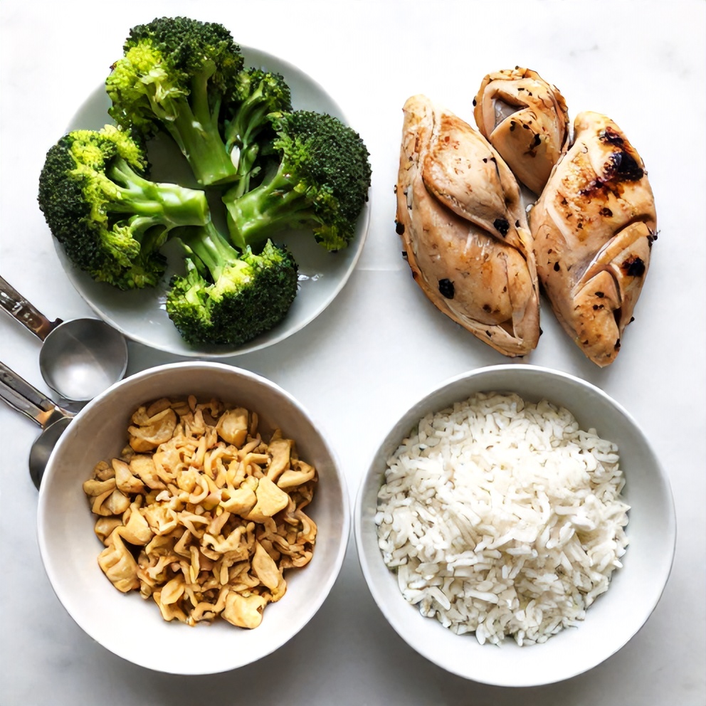 Raw Ingredients for Cheesy Broccoli Chicken and Rice