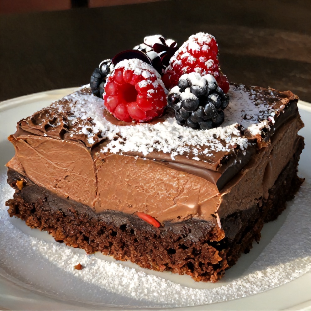 Chocolate Mousse Brownies on a Plated Dessert