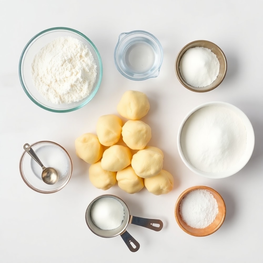 Bunuelos ingredients on a marble surface
