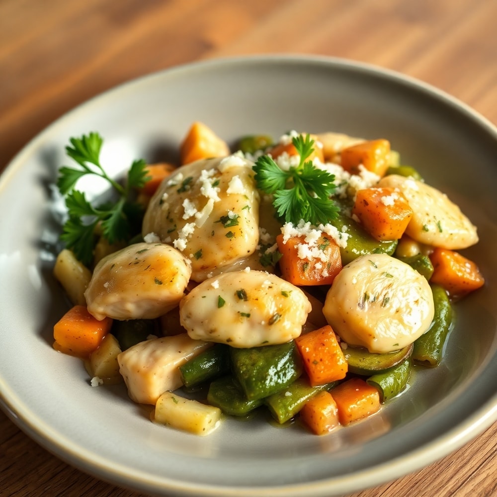 Plated Crockpot Garlic Herb Chicken
