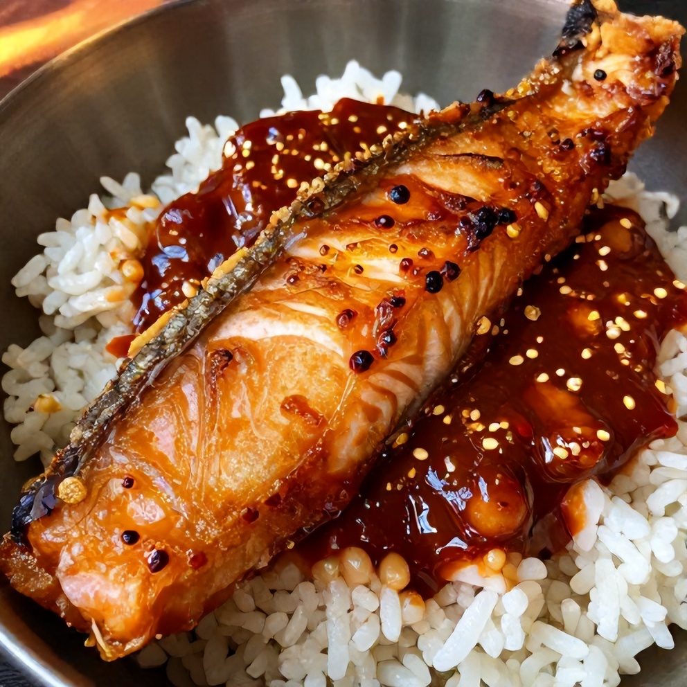 easy gochujang butter salmon rice bowl