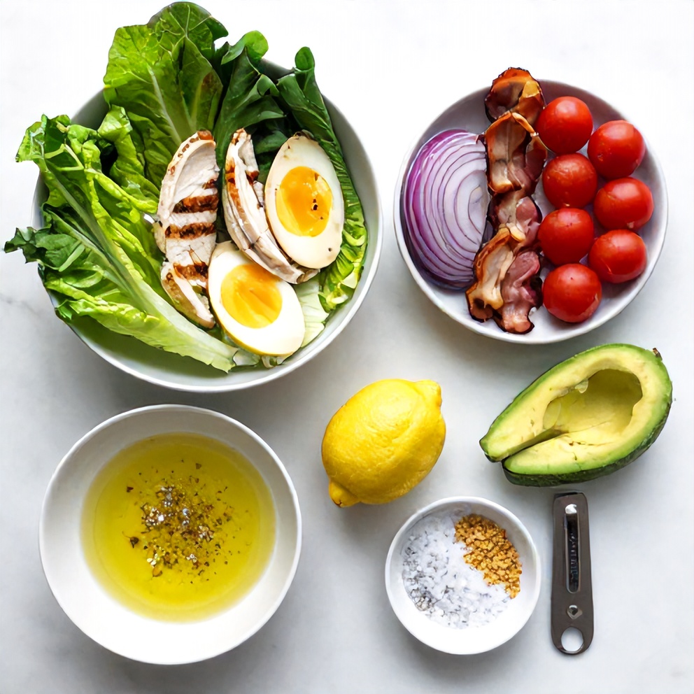 Raw ingredients for Grilled Chicken Cobb Salad