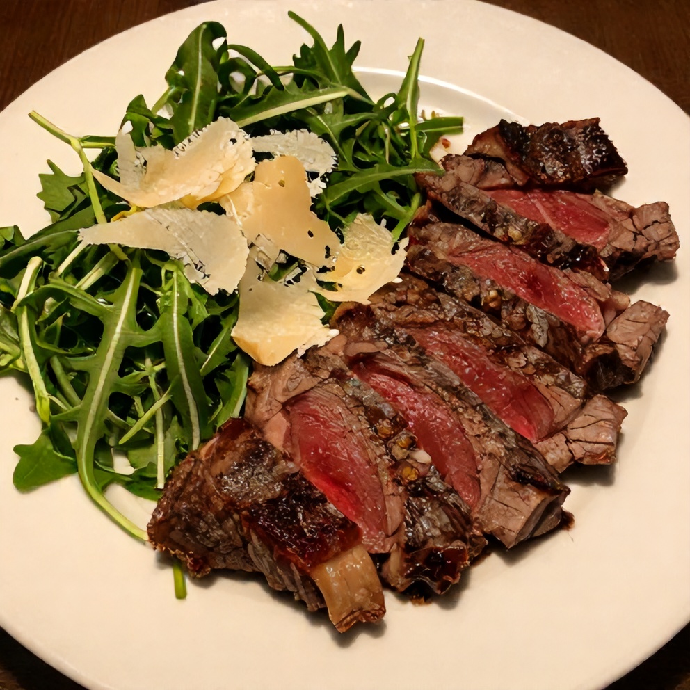 Plated Meal Prep Steak and Arugula Salad