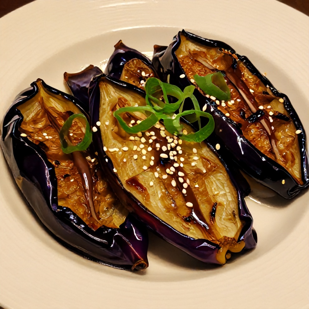 Miso Glazed Eggplant plated with garnish