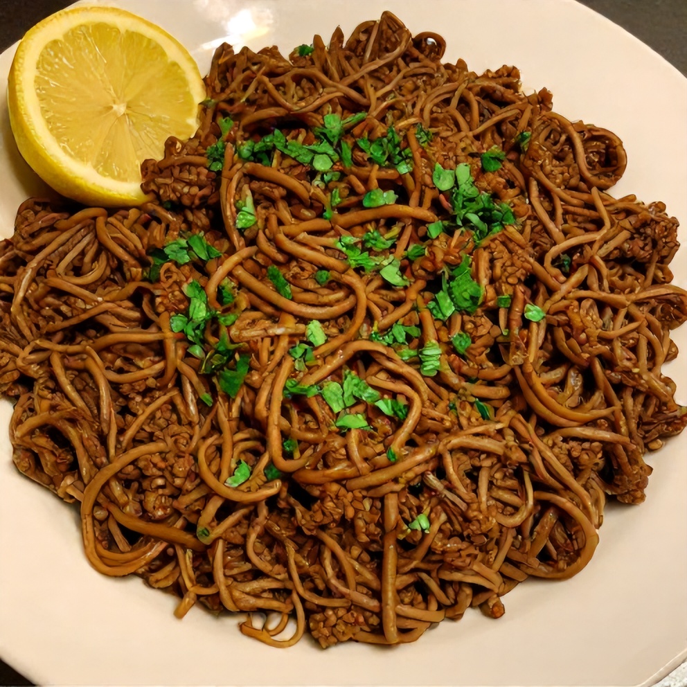 Plate of Mujadara with a side of parsley