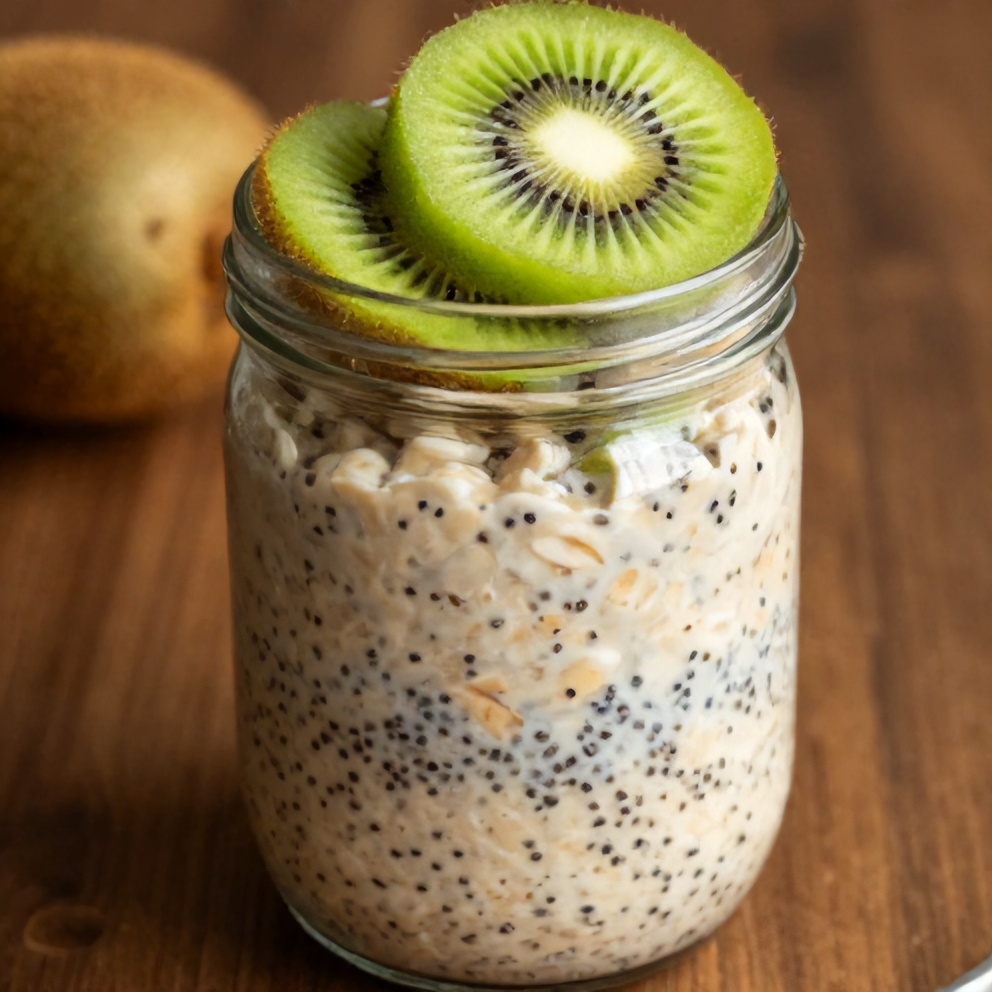 Finished Easy Overnight Oats with Kiwi and Chia Seeds