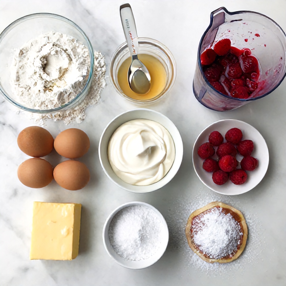 Raw ingredients for Easy Raspberry Vanilla Cream Crepes