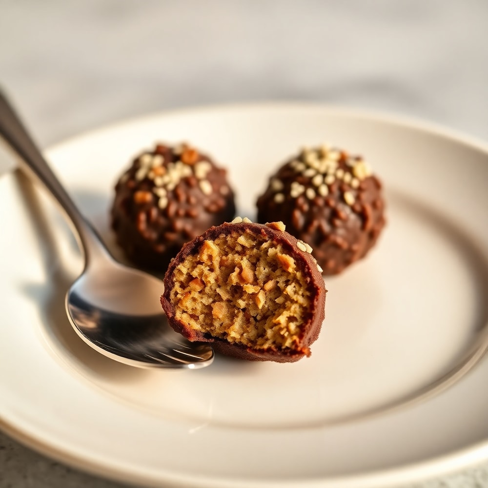 Samoa Truffles on a white plate with a spoon