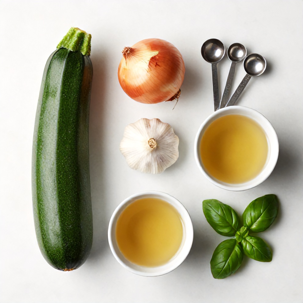 Raw ingredients for Easy Spring Zucchini Basil Soup