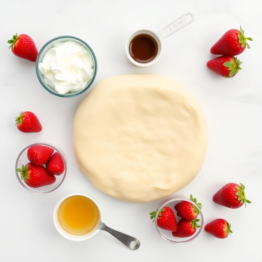 Ingredients for Strawberry Cheesecake Breakfast Rolls on a marble counter