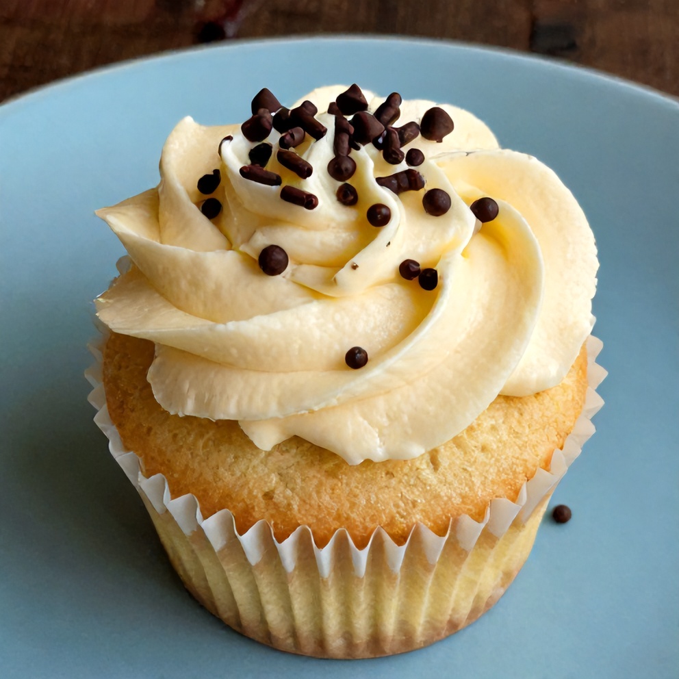 Plated Funfetti Cupcake with Vanilla Buttercream