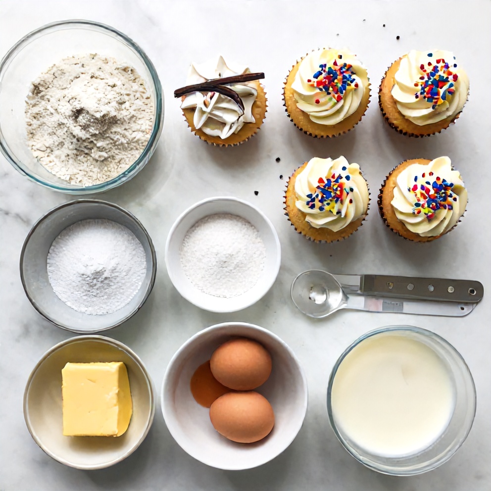 Raw ingredients for Funfetti Cupcakes