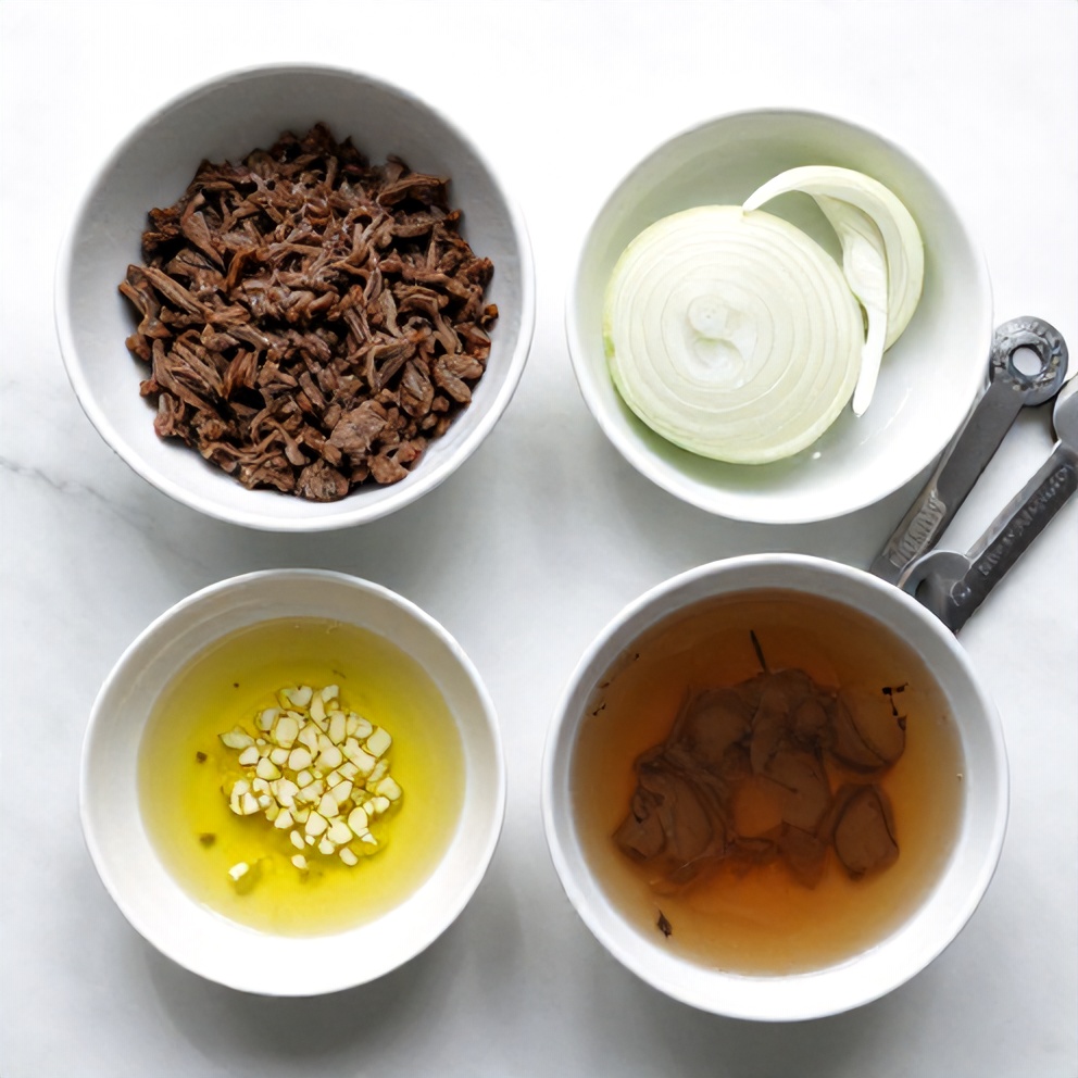 Raw ingredients for French Onion Beef Sloppy Joes