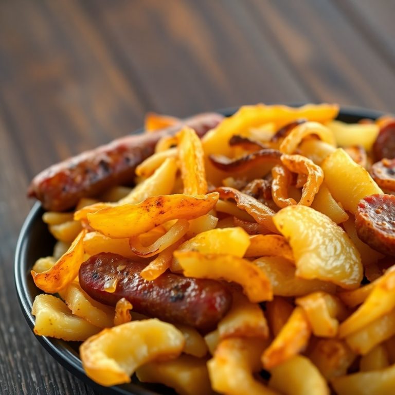 Fried Potatoes, Onions, and Smoked Polish Sausage