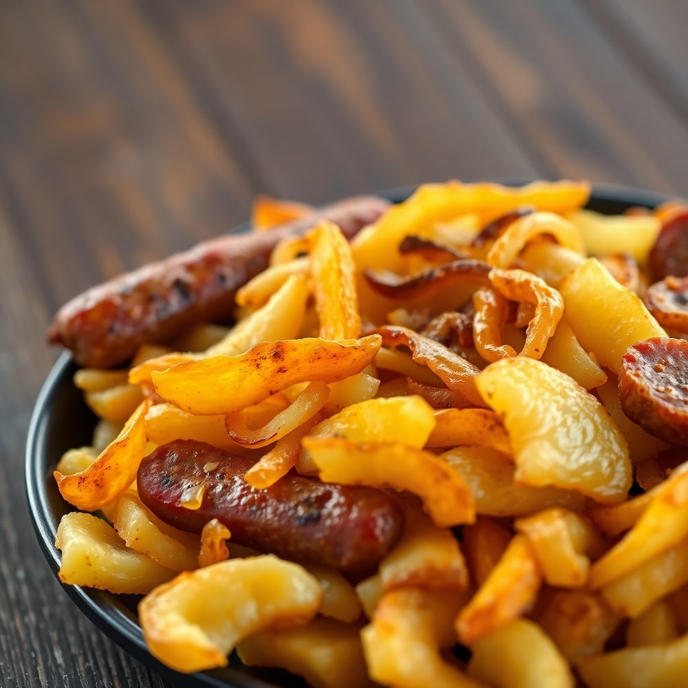 Fried Potatoes, Onions, and Smoked Polish Sausage