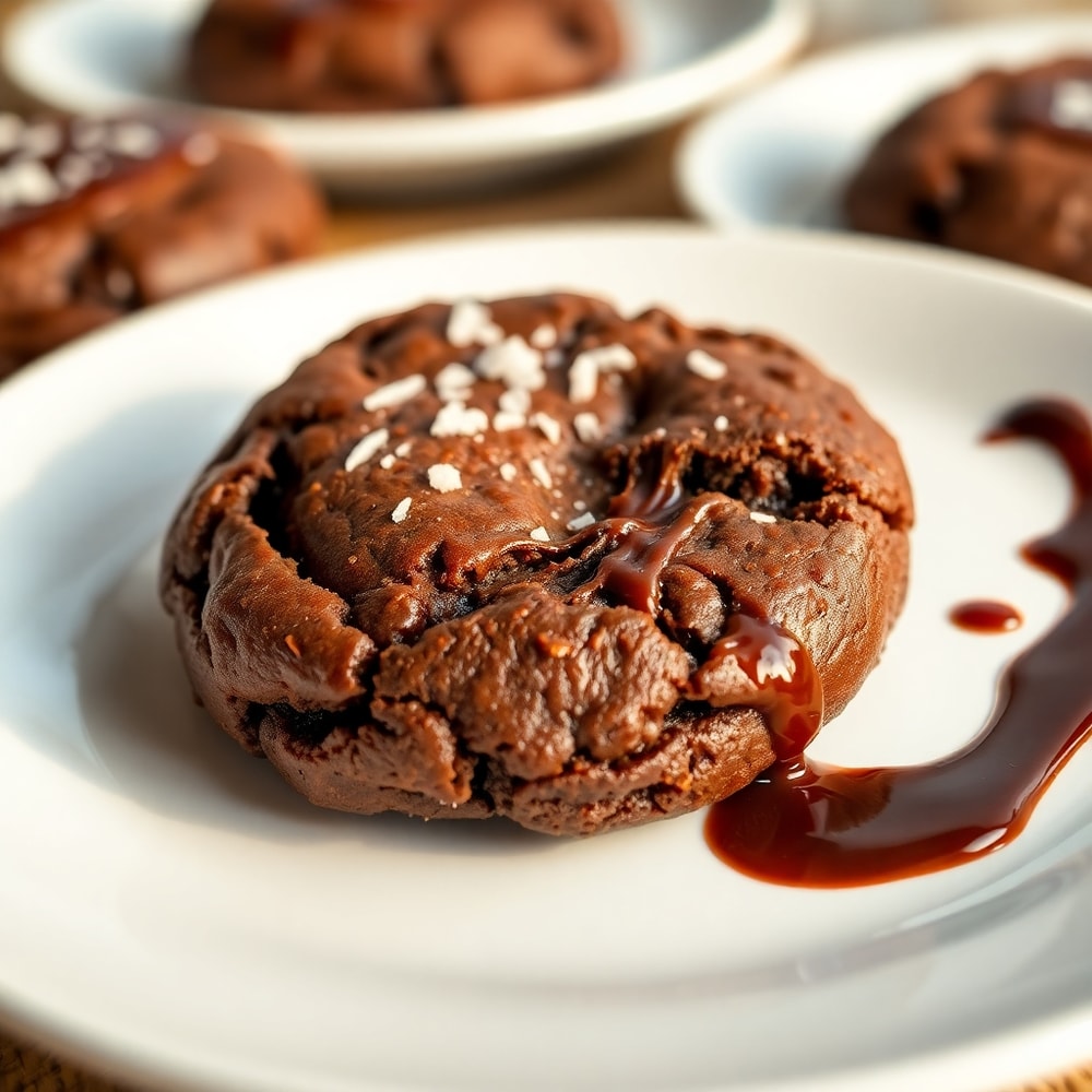 Fudgy chocolate brownie cookie on a white plate