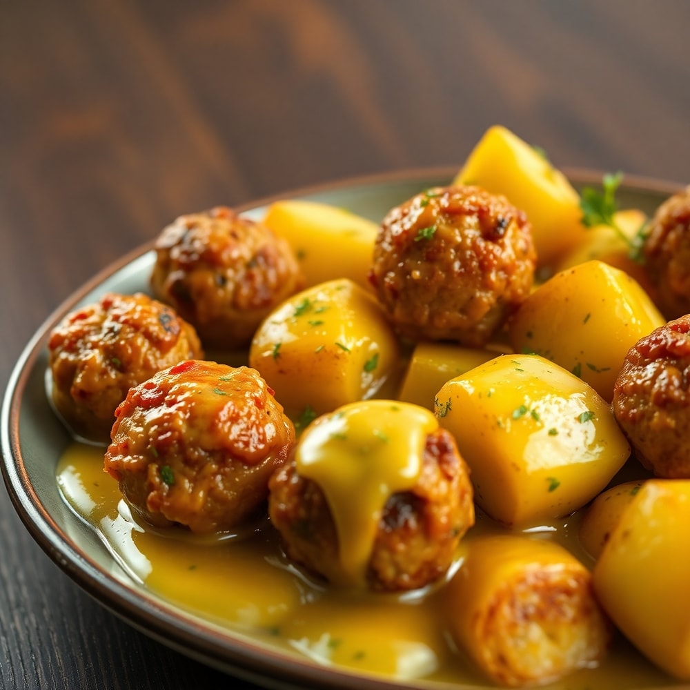 Garlic Butter One-Pan Meatballs and Potatoes