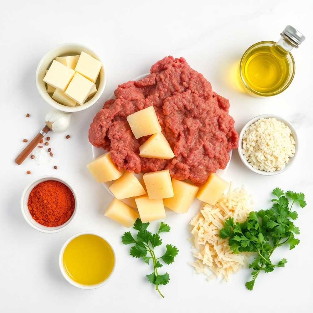 Raw ingredients for Garlic Butter Meatballs and Potatoes