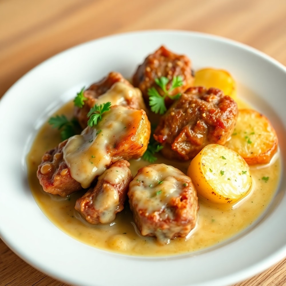 Garlic Butter Steak Bites and Potatoes