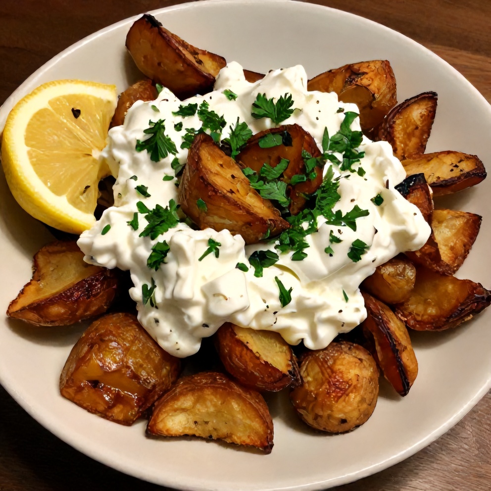 Plated Greek Roasted Potatoes with Whipped Feta