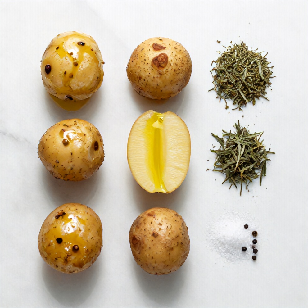 Greek Roasted Potatoes Ingredients Flat Lay
