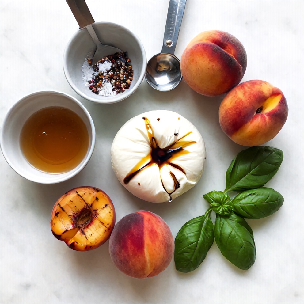 Raw Ingredients for Grilled Peach Burrata Salad