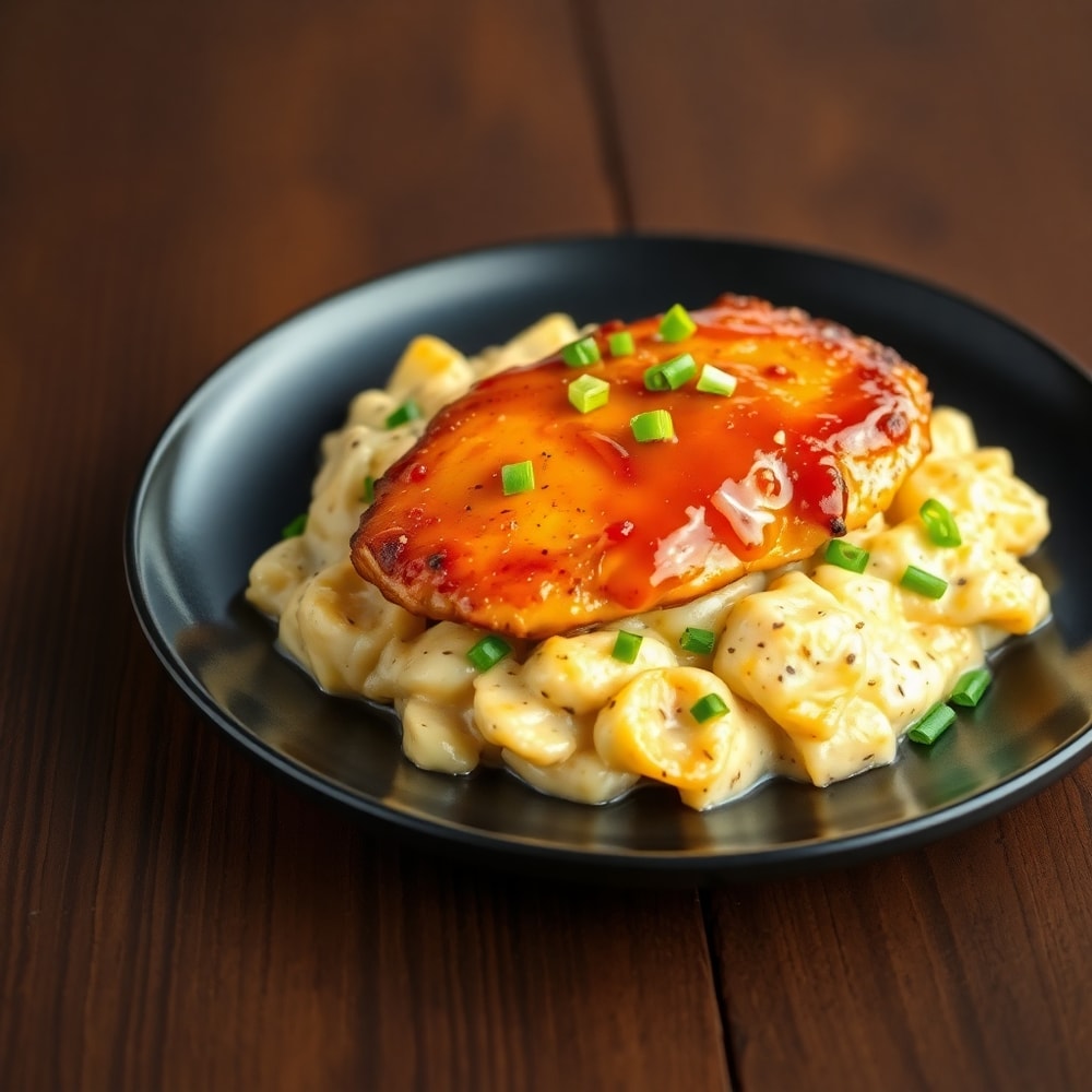 Crispy Honey BBQ Chicken with Creamy Garlic Parmesan Potatoes