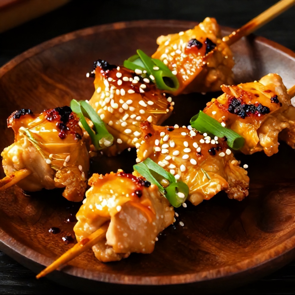 Plated hot honey chicken skewers