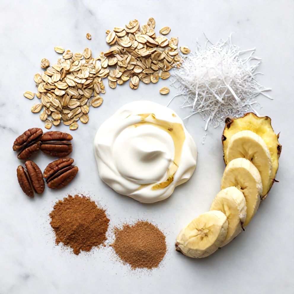 Raw ingredients for Hummingbird Cake Overnight Oats